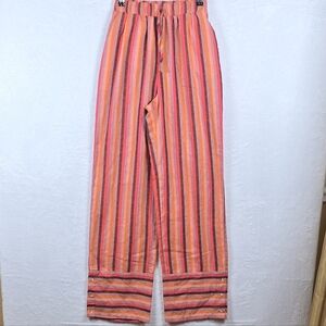 87ORIGINS Nabilla Striped Linen Blend Wide Leg Pants Multi Color Boho Resort Sz6
